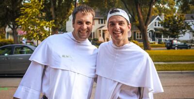 Informal color photograph of Br. Joseph Van Havermaet and Br. Dominick Jean